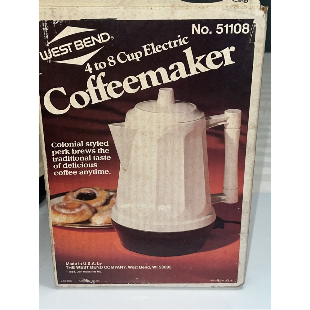 Vintage 84 West Bend 4-8 Cup Electric Coffeemaker 51108 Colonial USA Open Box